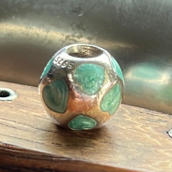 PANDORA Love You light BLUE TEAL ENAMEL HEARTS BALL Charm 790543EN18 ๐๐ธ - Picture 3 of 4